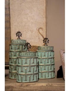 Tibor con Relieve de Cerámica Color Verde 2