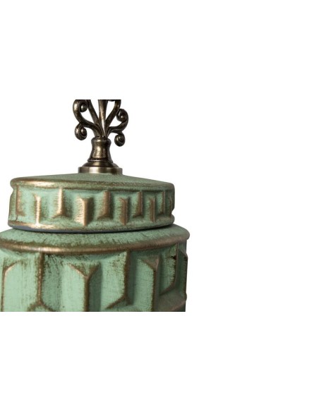 Tibor con Relieve de Cerámica Color Verde