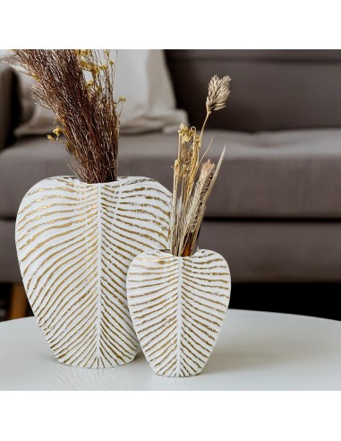 Jarrón de Metal Dorado y Blanco Mediano