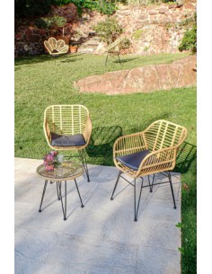 Mesa Set 3 Sillas de Ratán Sintético y Metal 2
