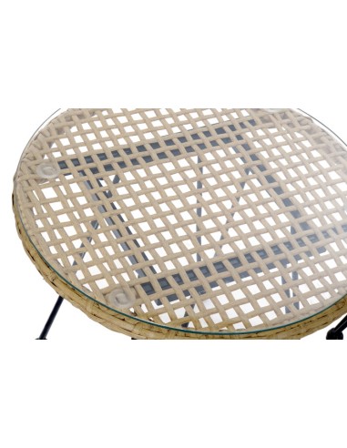 Mesa Set 3 Sillas de Ratán Sintético y Metal