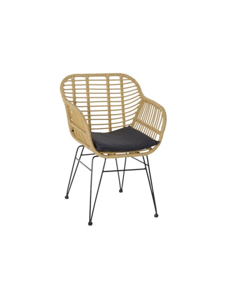 Mesa Set 3 Sillas de Ratán Sintético y Metal