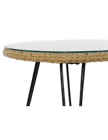 Mesa Set 3 Sillas de Ratán Sintético y Metal