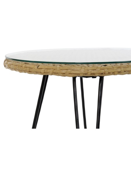 Mesa Set 3 Sillas de Ratán Sintético y Metal