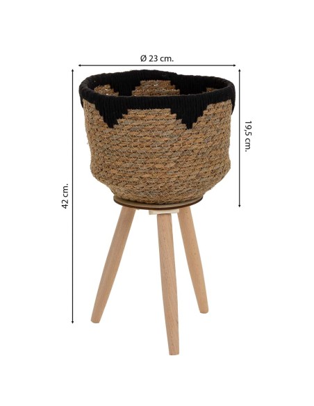 Macetero de Fibra Natural y Algodón Negro