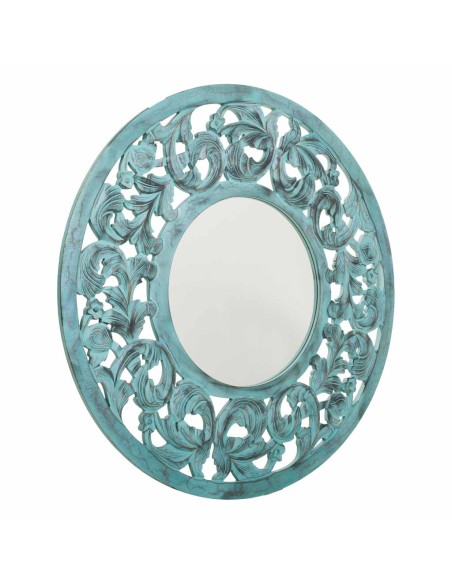Espejo Ovalado de Madera Azul