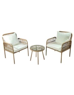 Mesa Set 3 Sillas de Ratán Sintético y Metal