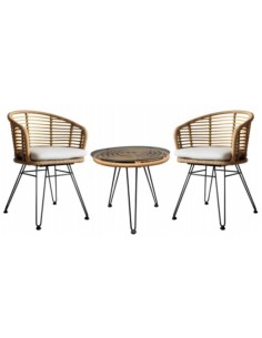 Mesa Set 3 Sillas de Ratán Sintético con Cojín