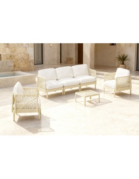 Sofá Set 4 de Poliéster en Hoja Crema