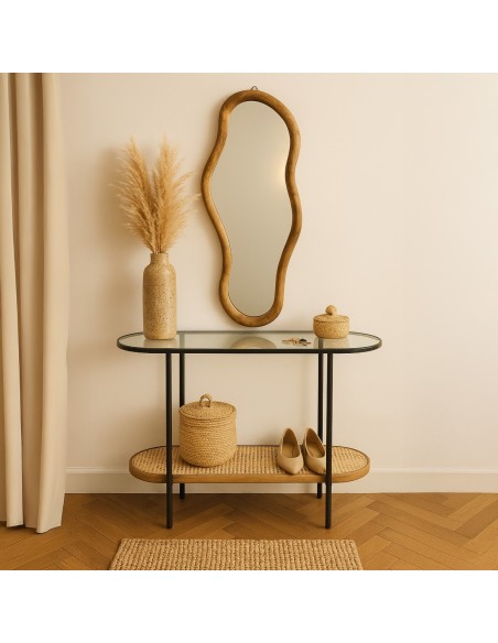 Espejo con Bordes de Madera