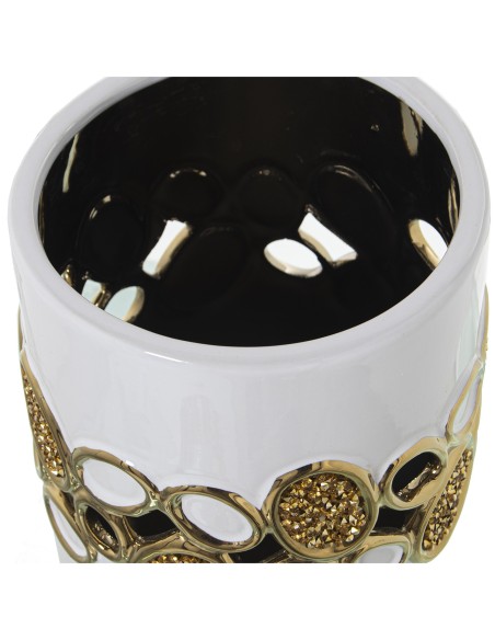 Jarrón de Cerámica Blanco y Dorado Calado