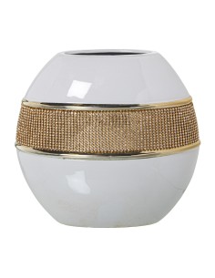 Jarrón de Cerámica Blanco y Dorado con Brillos