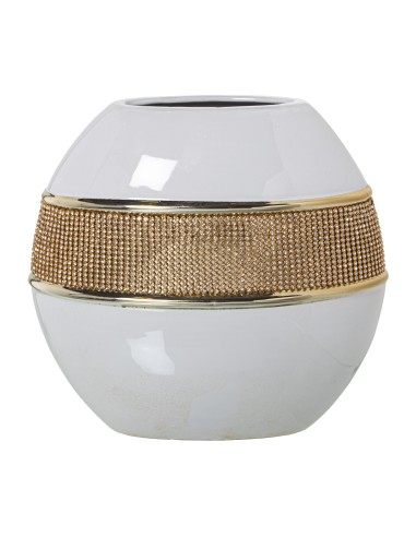 Jarrón de Cerámica Blanco y Dorado con Brillos
