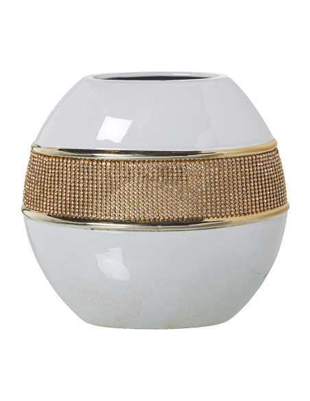 Jarrón de Cerámica Blanco y Dorado con Brillos