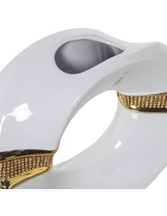 Jarrón Aro Cerámica Blanco y Dorado con Brillos 2