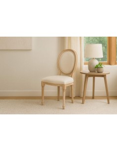 Silla Medallón de Lino y Patas de Madera 2