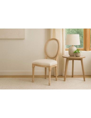 Silla Medallón de Lino y Patas de Madera