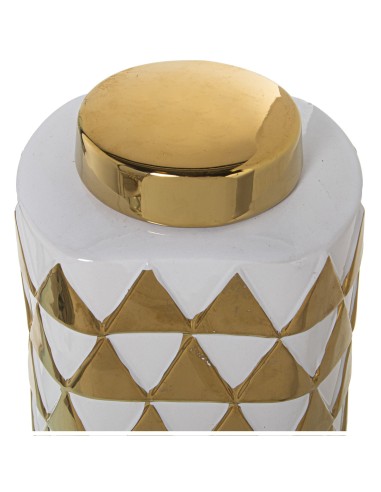 Tibor de Cerámica con Triángulos Blanco y Oro