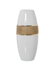 Jarrón de Cerámica en Blanco y Oro