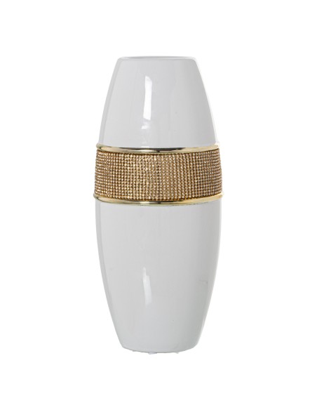 Jarrón de Cerámica en Blanco y Oro