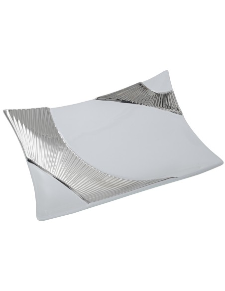 Centro de Mesa de Cerámica en Blanco y Plata