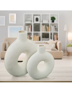 Jarrón Cerámica Agujero 23 cm Color Crema 2