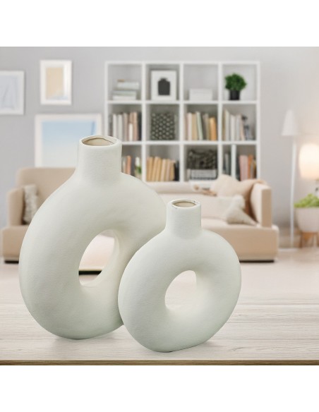Jarrón Cerámica Agujero 23 cm Color Crema
