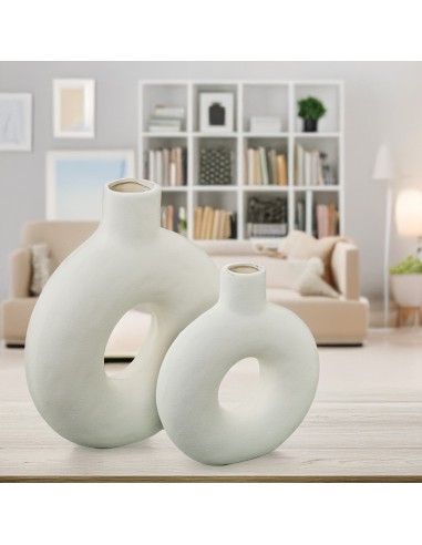 Jarrón Cerámica Agujero 30 cm Color Crema