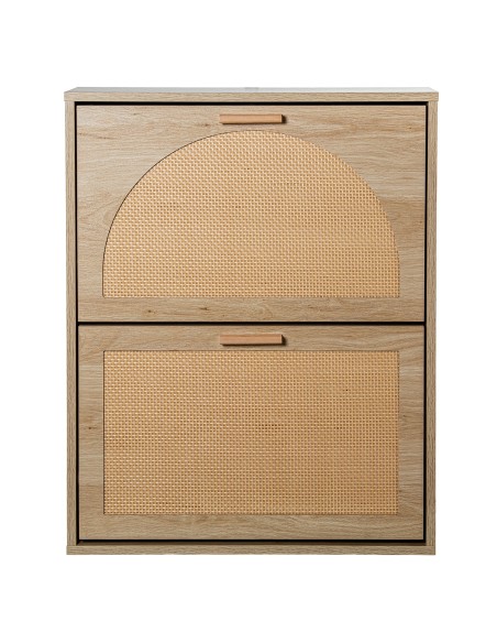 Zapatero de Madera y Ratán con 2 Cajones