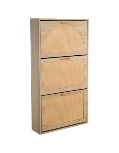 Zapatero de Madera y Ratán con 3 Cajones