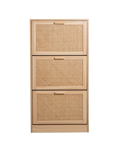 Zapatero de Madera y Ratán con 3 Cajones
