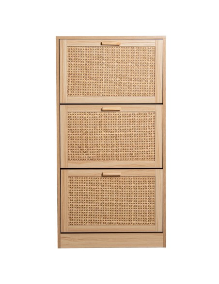 Zapatero de Madera y Ratán con 3 Cajones
