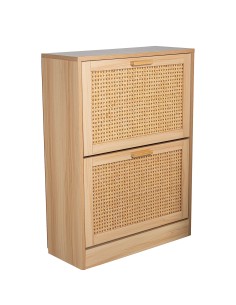 Zapatero de Madera y Ratán con 2 Cajones