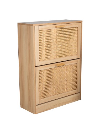 Zapatero de Madera y Ratán con 2 Cajones