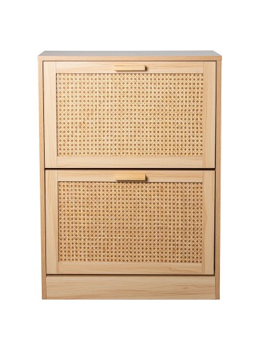 Zapatero de Madera y Ratán con 2 Cajones