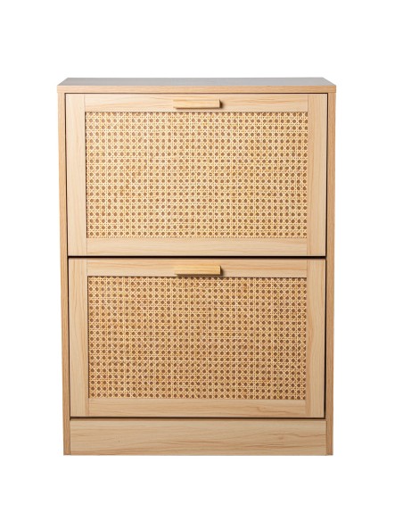 Zapatero de Madera y Ratán con 2 Cajones