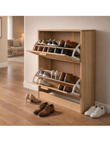 Zapatero de Madera y Ratán con 2 Cajones