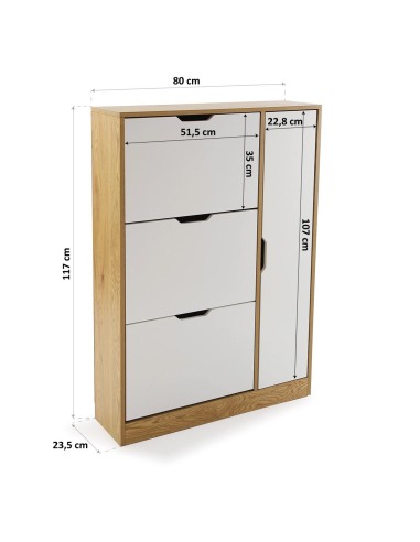 Zapatero de Madera Blanco y Marrón con 4 cajones