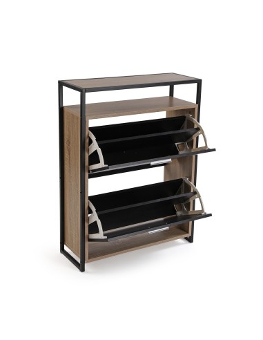 Zapatero de Madera con 2 Cajones Negro