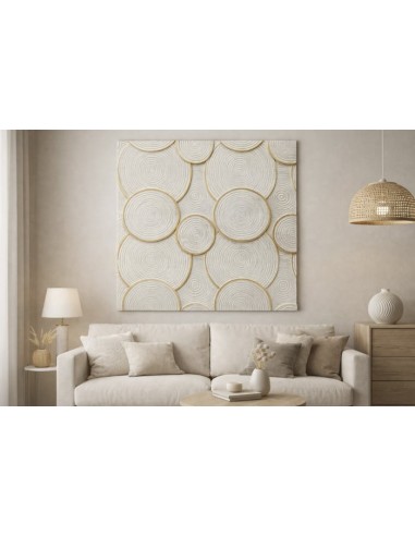 Decoración de madera con circulos en relieve.