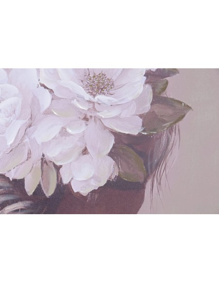 Cuadro mujer con flor con marco natural