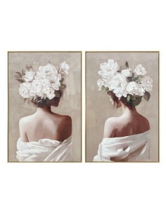 Cuadro mujer con flor con marco natural