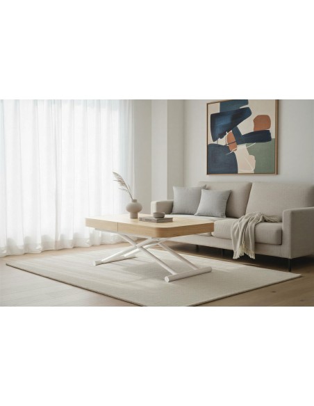 Mesa centro Elevable y Extensible Oak-Blanco